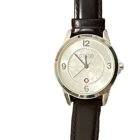 Coach‎ Wrist Watch Ladies Analog Date Logo Silver-tone deBeer Black Leather Band - Picture 2 of 9